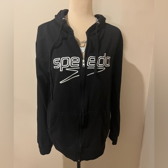 Speedo Black Zip Front Hoodie with Logo, size Large - Picture 1 of 7